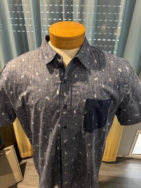 Men's Short-Sleeve Paisley Print Button-Down Shirt - Navy